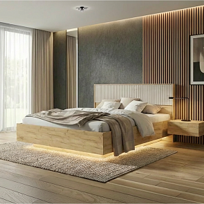 Кровать Марвэл с подсветкой без обивки мальта/дуб крафт С П/М 1600x2000, ортопедическое основание, изголовье жесткое