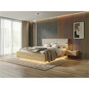 Кровать Марвэл с подсветкой без обивки мальта/дуб крафт С П/М 1600x2000, ортопедическое основание, изголовье жесткое