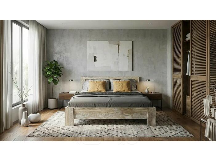 Кровать Ривьера без обивки дуб юкон/бетон темный без П/М 1600x2000, изголовье жесткое