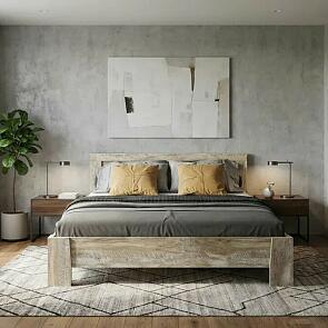 Кровать Ривьера без обивки дуб юкон/бетон темный без П/М 1600x2000, изголовье жесткое