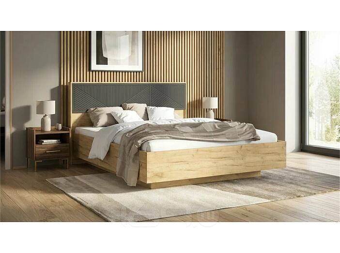 Кровать Сильвия без обивки браш графит/дуб крафт без подъёмного механизма 1600x2000, изголовье жесткое