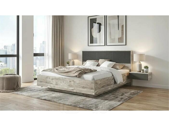 Кровать Сильвия без обивки браш графит/дуб юкон без подъёмного механизма 1600x2000, изголовье жесткое