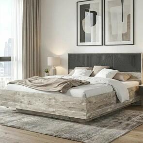 Кровать Сильвия без обивки браш графит/дуб юкон без П/М 1600x2000, изголовье жесткое