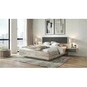 Кровать Сильвия без обивки браш графит/дуб юкон без подъёмного механизма 1600x2000, изголовье жесткое