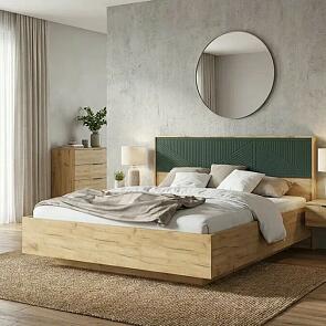 Кровать Сильвия без обивки браш мени грин/дуб крафт без П/М 1600x2000, изголовье жесткое