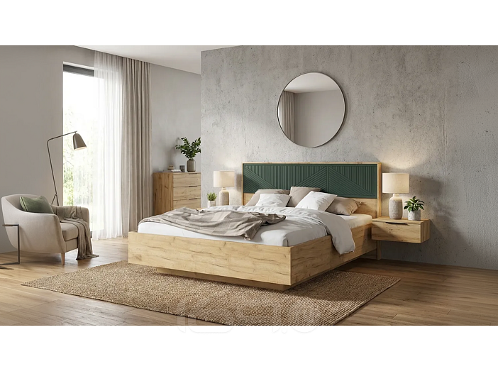 Кровать Сильвия без обивки браш мени грин/дуб крафт без П/М 1600x2000, ортопедическое основание, изголовье жесткое