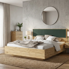 Кровать Сильвия без обивки браш мени грин/дуб крафт без П/М 1600x2000, ортопедическое основание, изголовье жесткое