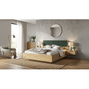 Кровать Сильвия без обивки браш мени грин/дуб крафт без П/М 1600x2000, ортопедическое основание, изголовье жесткое