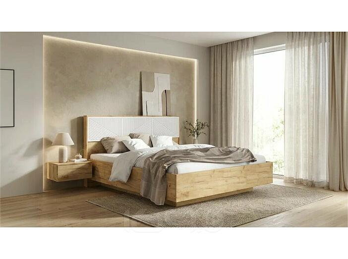 Кровать Сильвия без обивки браш вайт/дуб крафт без П/М 1600x2000, ортопедическое основание, изголовье жесткое