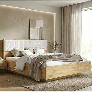 Кровать Сильвия без обивки браш вайт/дуб крафт без П/М 1600x2000, ортопедическое основание, изголовье жесткое