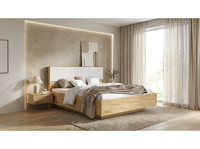 Кровать Сильвия без обивки браш вайт/дуб крафт без П/М 1600x2000, ортопедическое основание, изголовье жесткое