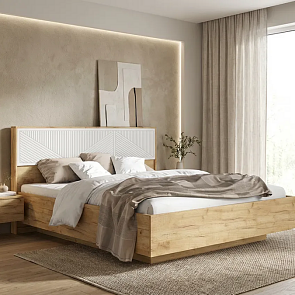 Кровать Сильвия без обивки браш вайт/дуб крафт без П/М 1600x2000, ортопедическое основание, изголовье жесткое
