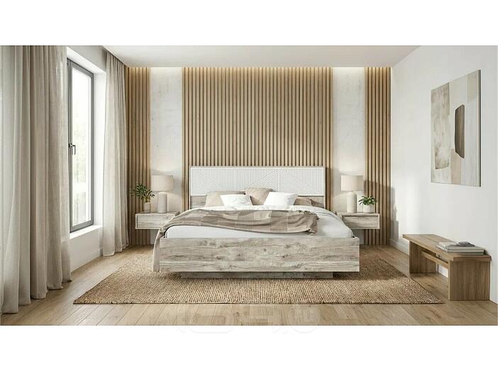 Кровать Сильвия без обивки браш вайт/дуб юкон без подъёмного механизма 1600x2000, изголовье жесткое