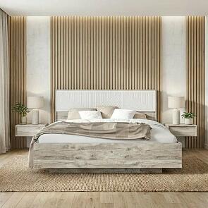 Кровать Сильвия без обивки браш вайт/дуб юкон без П/М 1600x2000, ортопедическое основание, изголовье жесткое