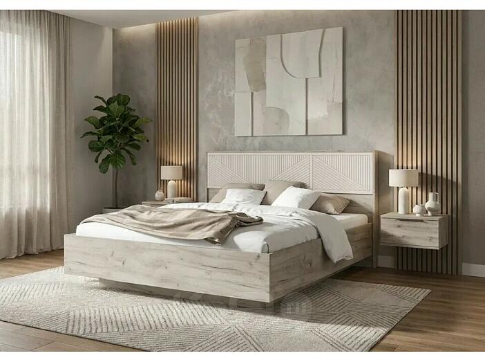 Кровать Сильвия без обивки кашемир/дуб крафт серый без П/М 1600x2000, ортопедическое основание, изголовье жесткое