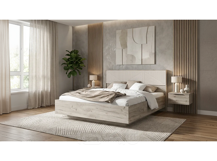 Кровать Сильвия без обивки кашемир/дуб крафт серый без П/М 1600x2000, ортопедическое основание, изголовье жесткое