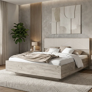 Кровать Сильвия без обивки кашемир/дуб крафт серый без П/М 1600x2000, ортопедическое основание, изголовье жесткое