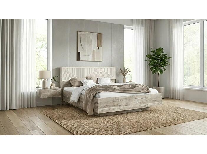 Кровать Сильвия без обивки кашемир/дуб юкон без подъёмного механизма 1600x2000, изголовье жесткое