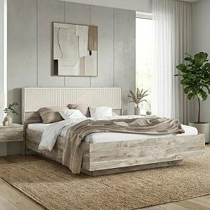 Кровать Сильвия без обивки кашемир/дуб юкон без П/М 1600x2000, изголовье жесткое