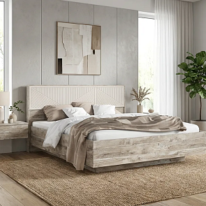 Кровать Сильвия без обивки кашемир/дуб юкон без П/М 1600x2000, ортопедическое основание, изголовье жесткое