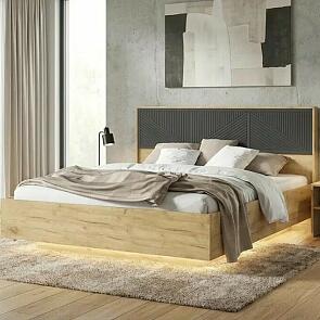 Кровать Сильвия с подсветкой без обивки браш графит/дуб крафт без П/М 1600x2000, изголовье жесткое