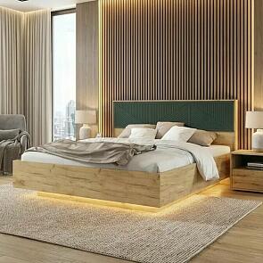 Кровать Сильвия без обивки браш мени грин/дуб крафт без П/М 1600x2000, изголовье жесткое