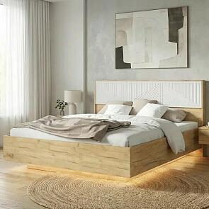 Кровать Сильвия без обивки браш вайт/дуб крафт без П/М 1600x2000, изголовье жесткое