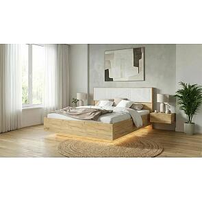 Кровать Сильвия без обивки браш вайт/дуб крафт без подъёмного механизма 1600x2000, изголовье жесткое