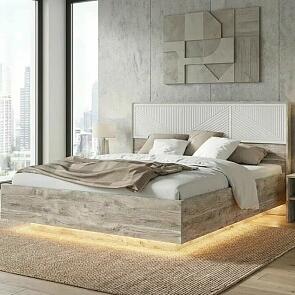 Кровать Сильвия без обивки браш вайт/дуб юкон без П/М 1600x2000, изголовье жесткое