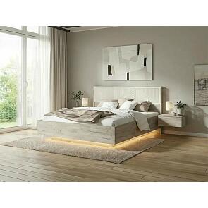 Кровать Сильвия с подсветкой без обивки кашемир/дуб крафт серый без П/М 1600x2000, изголовье жесткое