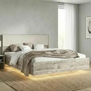 Кровать Сильвия с подсветкой без обивки кашемир/дуб юкон без П/М 1600x2000, изголовье жесткое