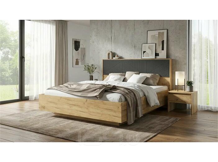 Кровать Сильвия без обивки браш графит/дуб крафт без подъёмного механизма 1600x2000, изголовье жесткое