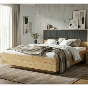 Кровать Сильвия без обивки браш графит/дуб крафт без П/М 1600x2000, ортопедическое основание, изголовье жесткое