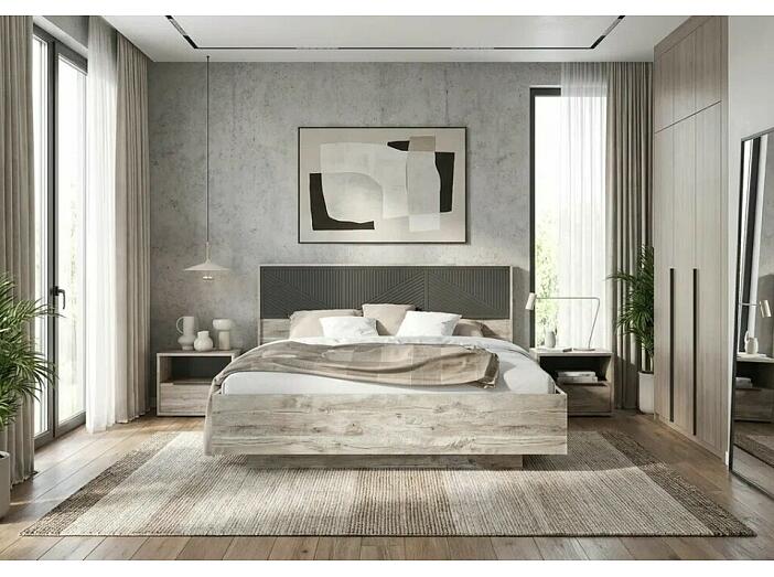 Кровать Сильвия без обивки браш графит/дуб юкон без П/М 1600x2000, изголовье жесткое