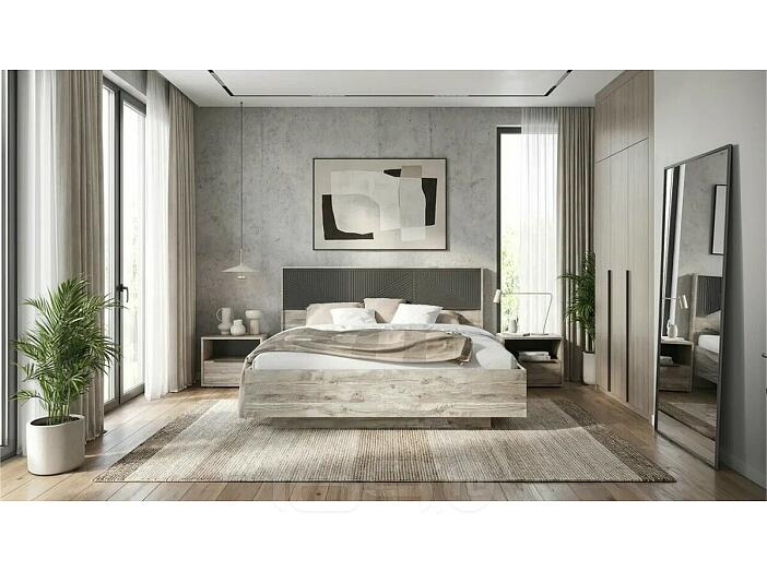 Кровать Сильвия без обивки браш графит/дуб юкон без подъёмного механизма 1600x2000, изголовье жесткое