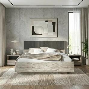 Кровать Сильвия без обивки браш графит/дуб юкон без П/М 1600x2000, изголовье жесткое