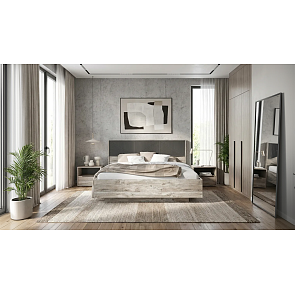 Кровать Сильвия без обивки браш графит/дуб юкон без П/М 1600x2000, ортопедическое основание, изголовье жесткое