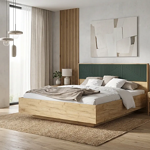 Кровать Сильвия без обивки браш мени грин/дуб крафт без П/М 1600x2000, ортопедическое основание, изголовье жесткое