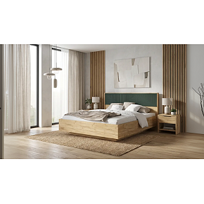 Кровать Сильвия без обивки браш мени грин/дуб крафт без П/М 1600x2000, ортопедическое основание, изголовье жесткое