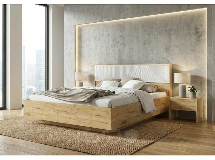 Кровать Сильвия без обивки браш вайт/дуб крафт без П/М 1600x2000, ортопедическое основание, изголовье жесткое