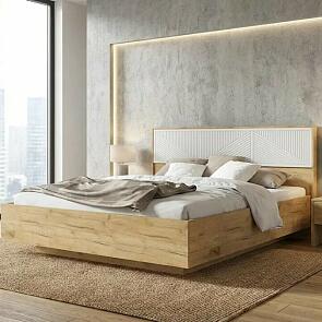 Кровать Сильвия без обивки браш вайт/дуб крафт без П/М 1600x2000, ортопедическое основание, изголовье жесткое