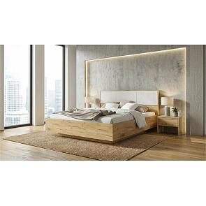 Кровать Сильвия без обивки браш вайт/дуб крафт без подъёмного механизма 1600x2000, изголовье жесткое