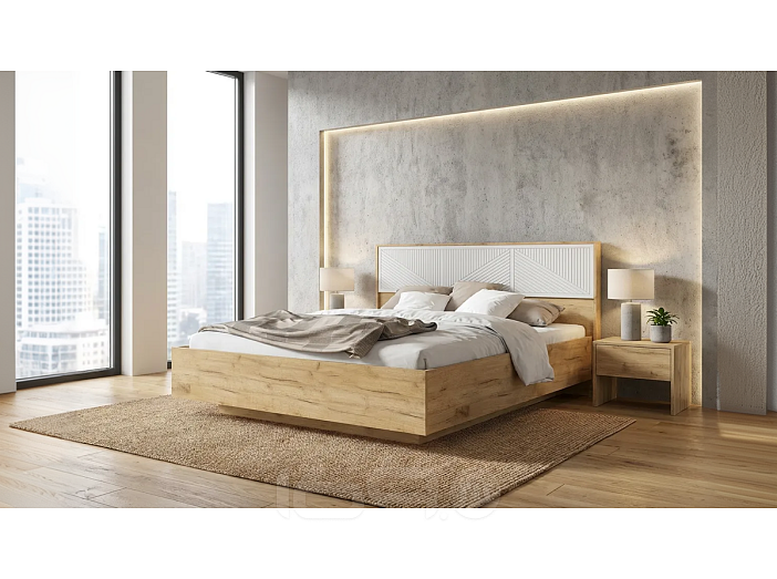 Кровать Сильвия без обивки браш вайт/дуб крафт без П/М 1600x2000, ортопедическое основание, изголовье жесткое