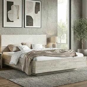 Кровать Сильвия без обивки кашемир/дуб крафт серый без П/М 1600x2000, изголовье жесткое