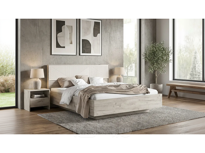 Кровать Сильвия без обивки кашемир/дуб крафт серый без П/М 1600x2000, ортопедическое основание, изголовье жесткое