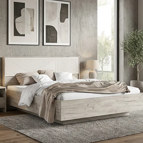 Кровать Сильвия без обивки кашемир/дуб крафт серый без П/М 1600x2000, ортопедическое основание, изголовье жесткое