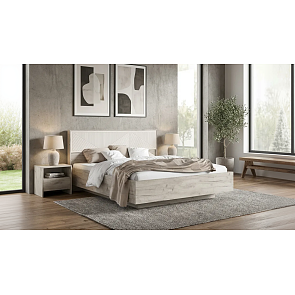 Кровать Сильвия без обивки кашемир/дуб крафт серый без П/М 1600x2000, ортопедическое основание, изголовье жесткое