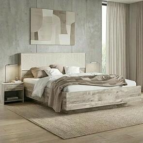 Кровать Сильвия без обивки кашемир/дуб юкон без П/М 1600x2000, изголовье жесткое