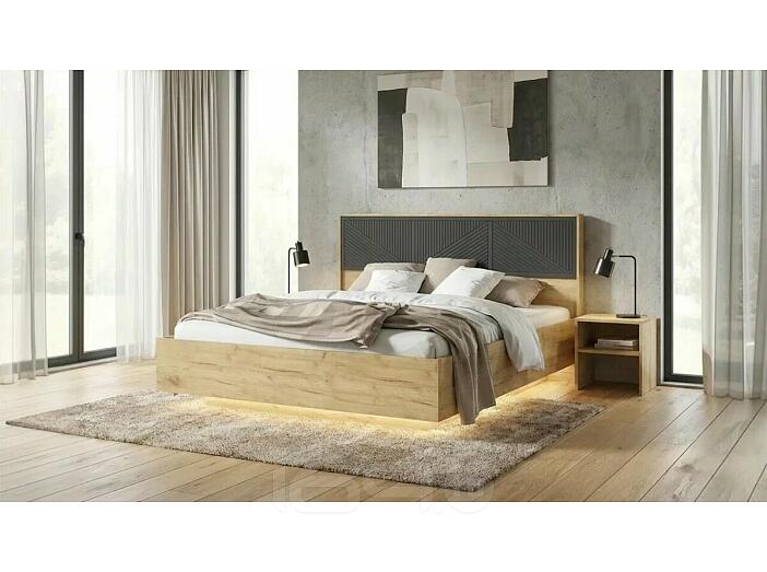 Кровать Сильвия без обивки браш графит/дуб крафт без подъёмного механизма 1600x2000, изголовье жесткое