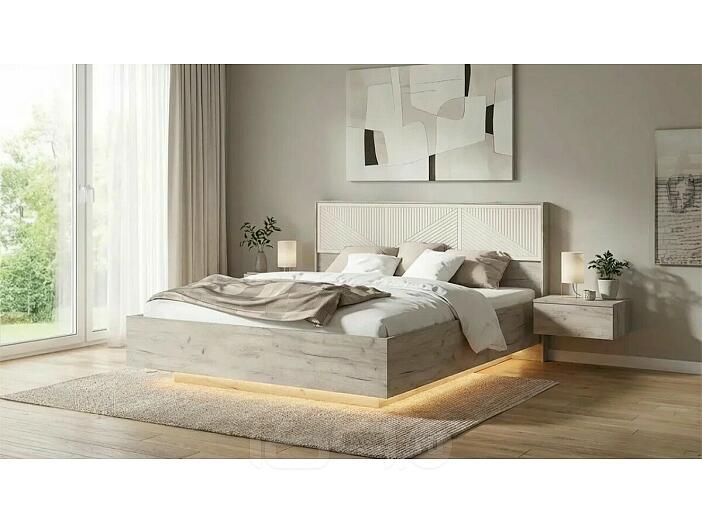 Кровать Сильвия без обивки кашемир/дуб крафт серый без подъёмного механизма 1600x2000, изголовье жесткое